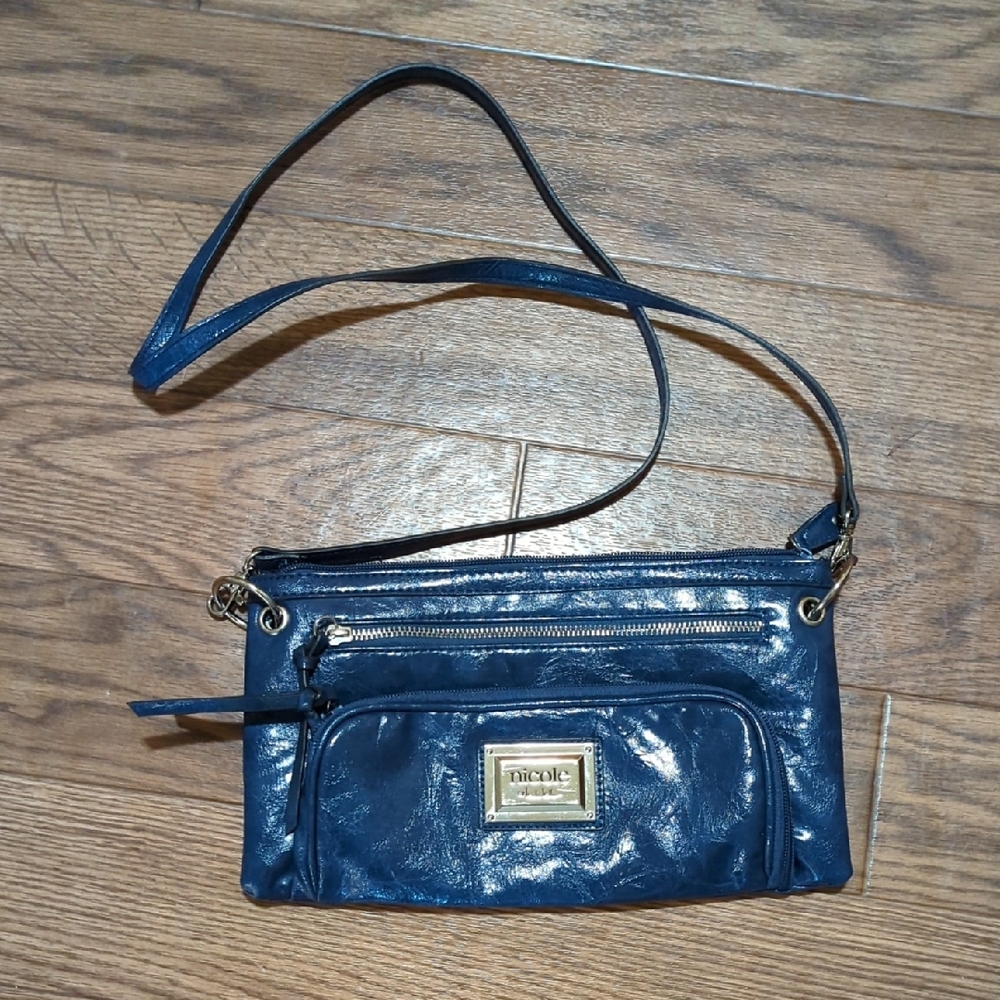 Nicole by Nicole Miller Blue Crossbody Bag with Glossy Finish